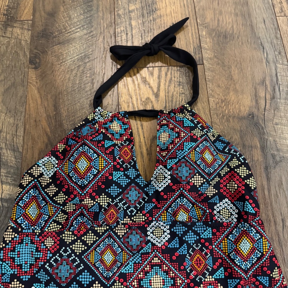 Mossimo Geometric Mosaic Halter Tankini Swim Top Black Blue Red Large Beach Y2K - Picture 2 of 6